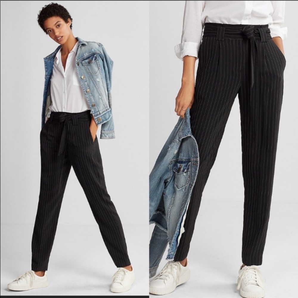 Express Pinstripe Black High Waisted Ankle Pants